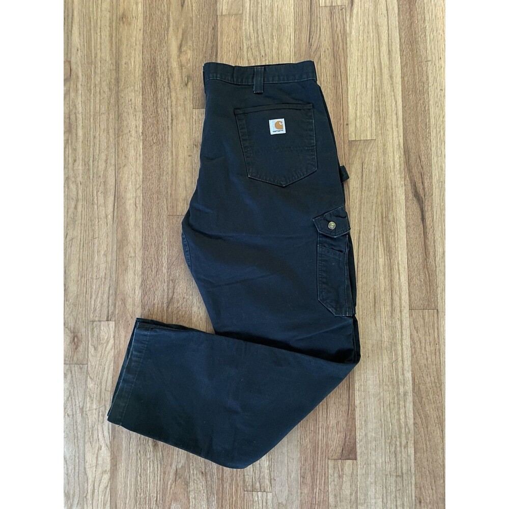 Carhartt B342 BLK 40x34 Double Knee Black Cargo Ripstop Straight Relaxed Pants